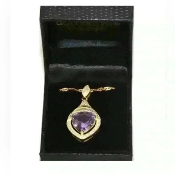 14kt Gold Plated Trillion Cut Amethyst Necklace 18-21" - Picture 6 of 10